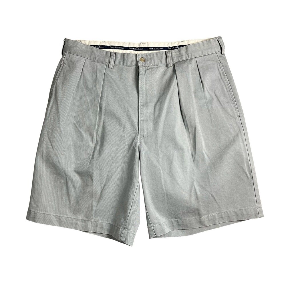 Vintage 90s Polo Ralph Lauren Men's Gray Pleated Tyler Chino Shorts  Size 36